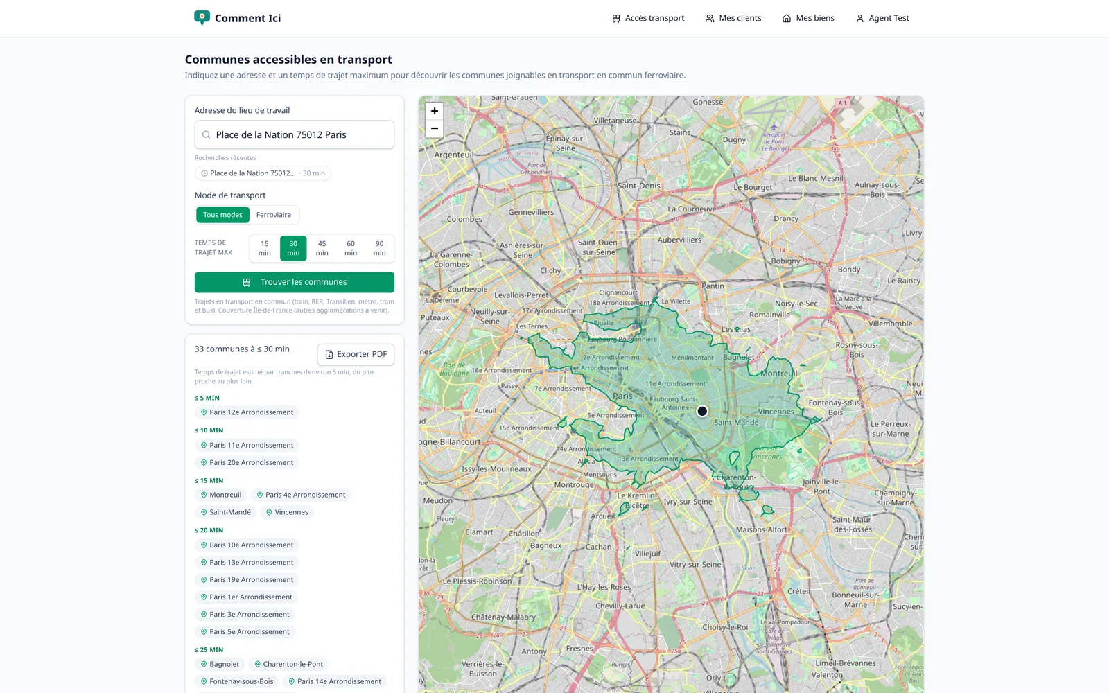 Communes accessibles en train